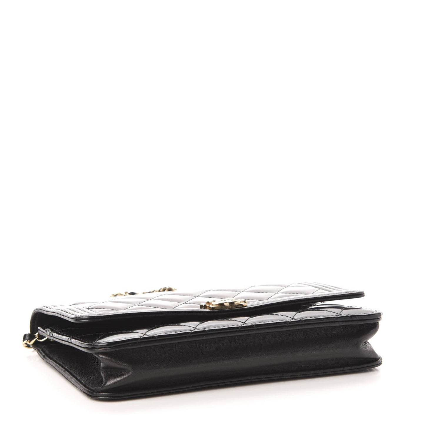 Glazed Calfskin Quilted Boy Wallet On Chain WOC Black