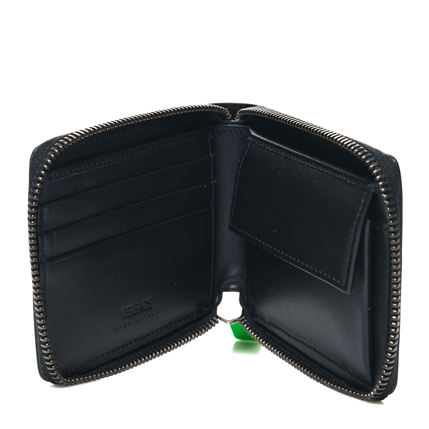Calfskin Rubber Medusa Biggie Bifold Compact Zip Around Wallet Lime