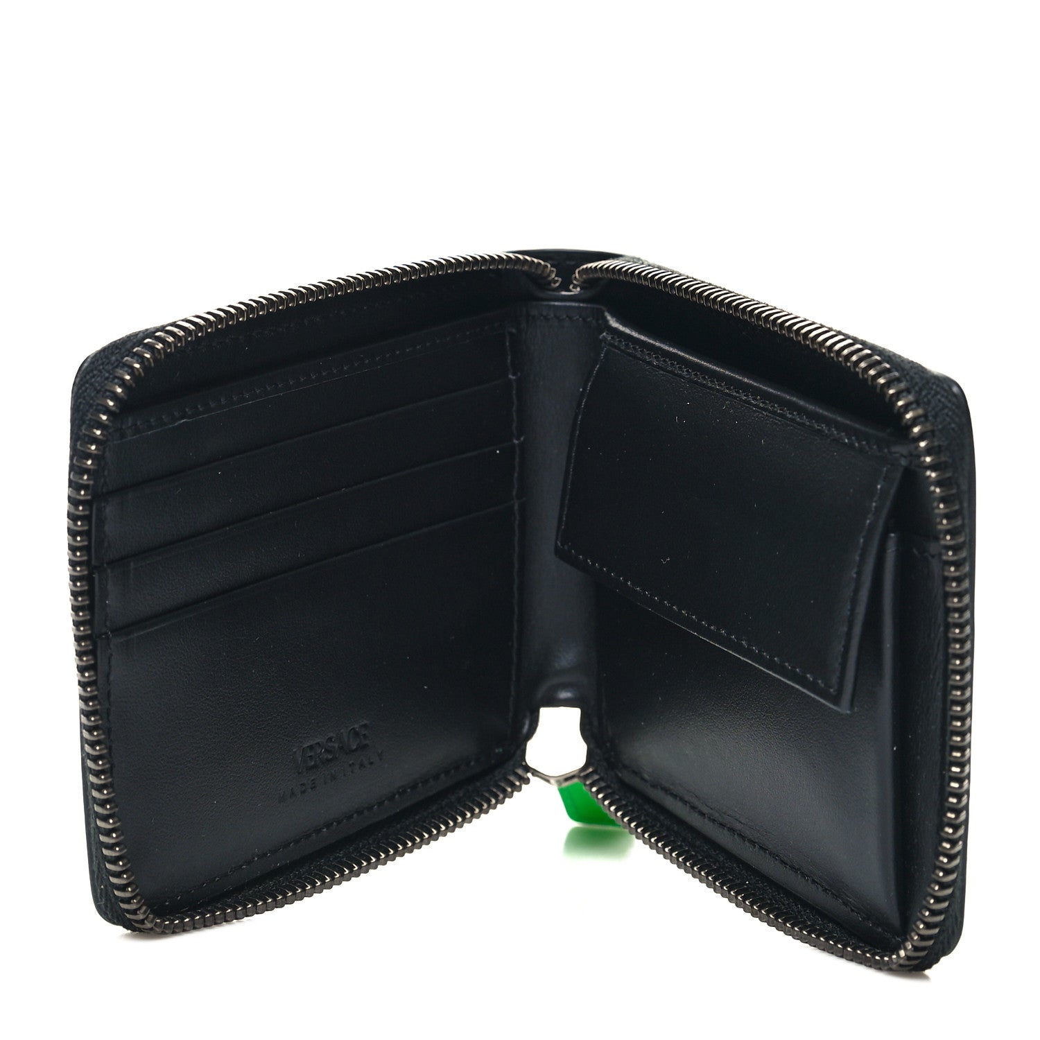 Versace Calfskin Rubber Medusa Biggie Bifold Compact Zip Around Wallet Lime 5 of 9