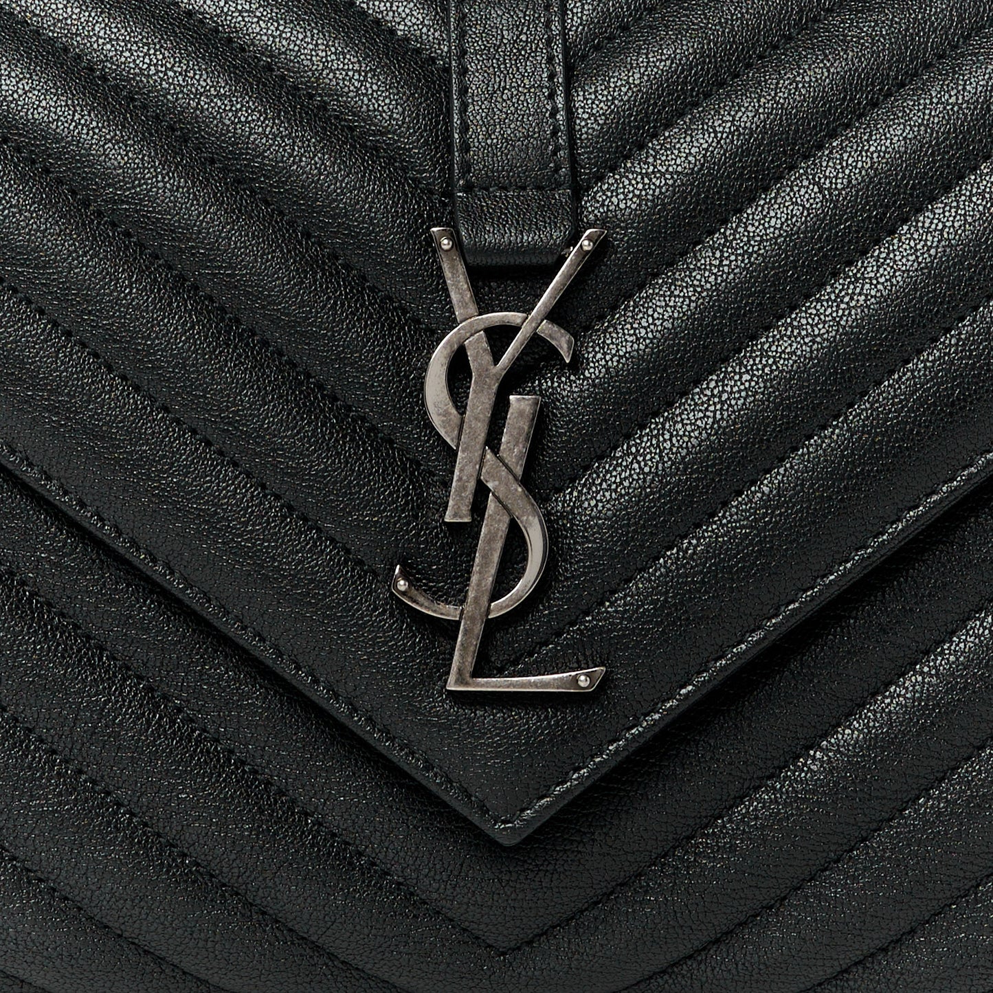 Sheepskin Matelasse Chevron Monogram Medium College Bag Black