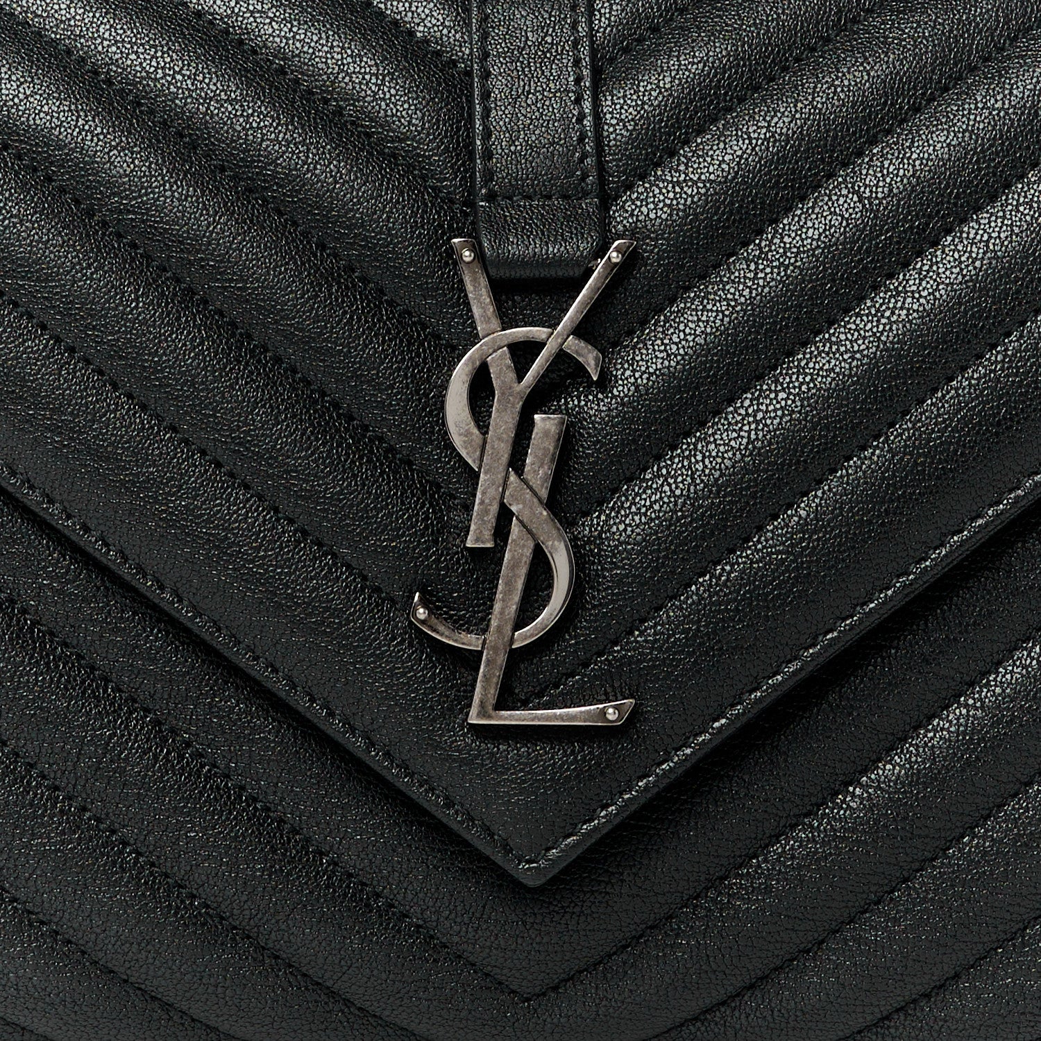 Saint Laurent Sheepskin Matelasse Chevron Monogram Medium College Bag Black 9 of 12