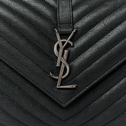 Saint Laurent Sheepskin Matelasse Chevron Monogram Medium College Bag Black 9 of 12