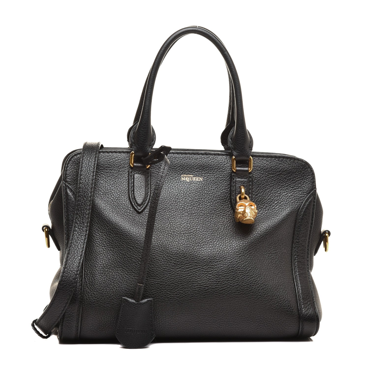Alexander McQueen Pebbled Calfskin Small Skull Padlock Zip Around Tote Black 1 of 9