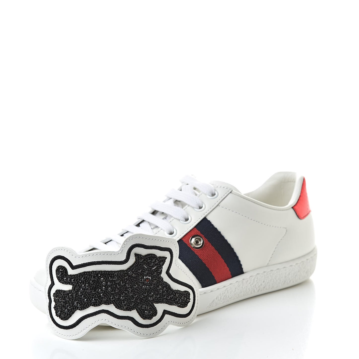 Calfskin Ayers Web Panther Embroidered Womens Ace Sneakers 36 White