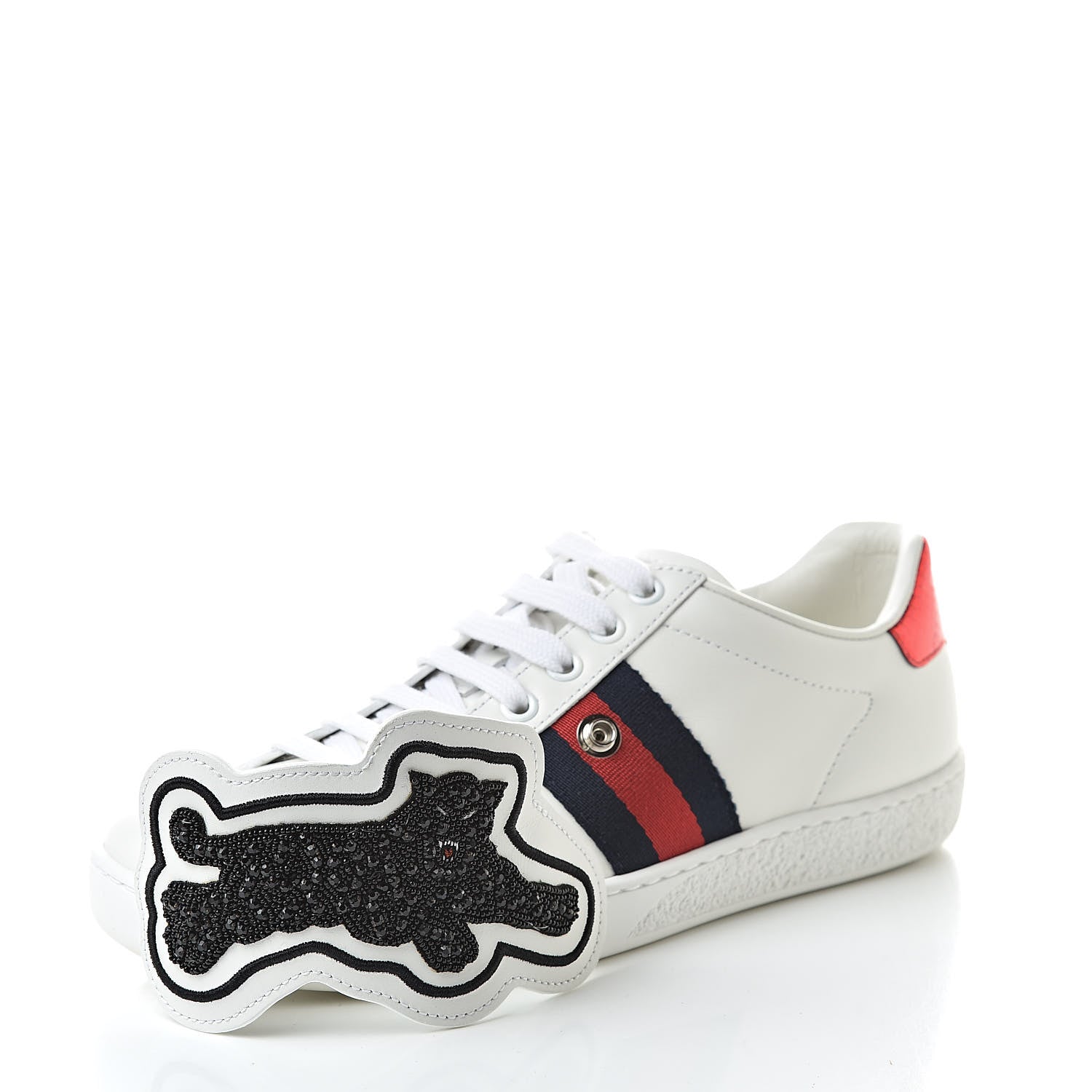 Gucci Calfskin Ayers Web Panther Embroidered Womens Ace Sneakers 36 White 9 of 10
