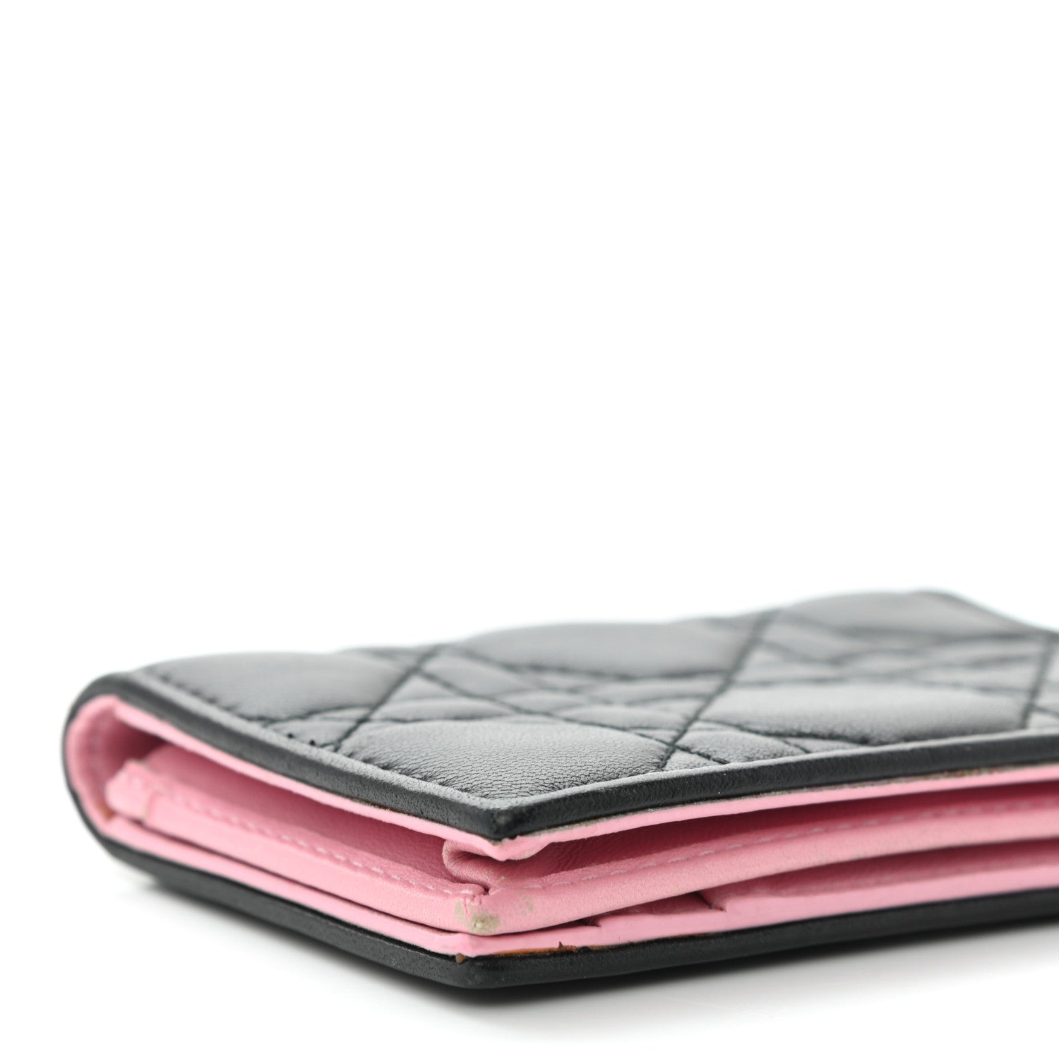 Christian Dior Lambskin Cannage Bi-Color Small Lady Dior Flap Card Holder Black Pink 8 of 9