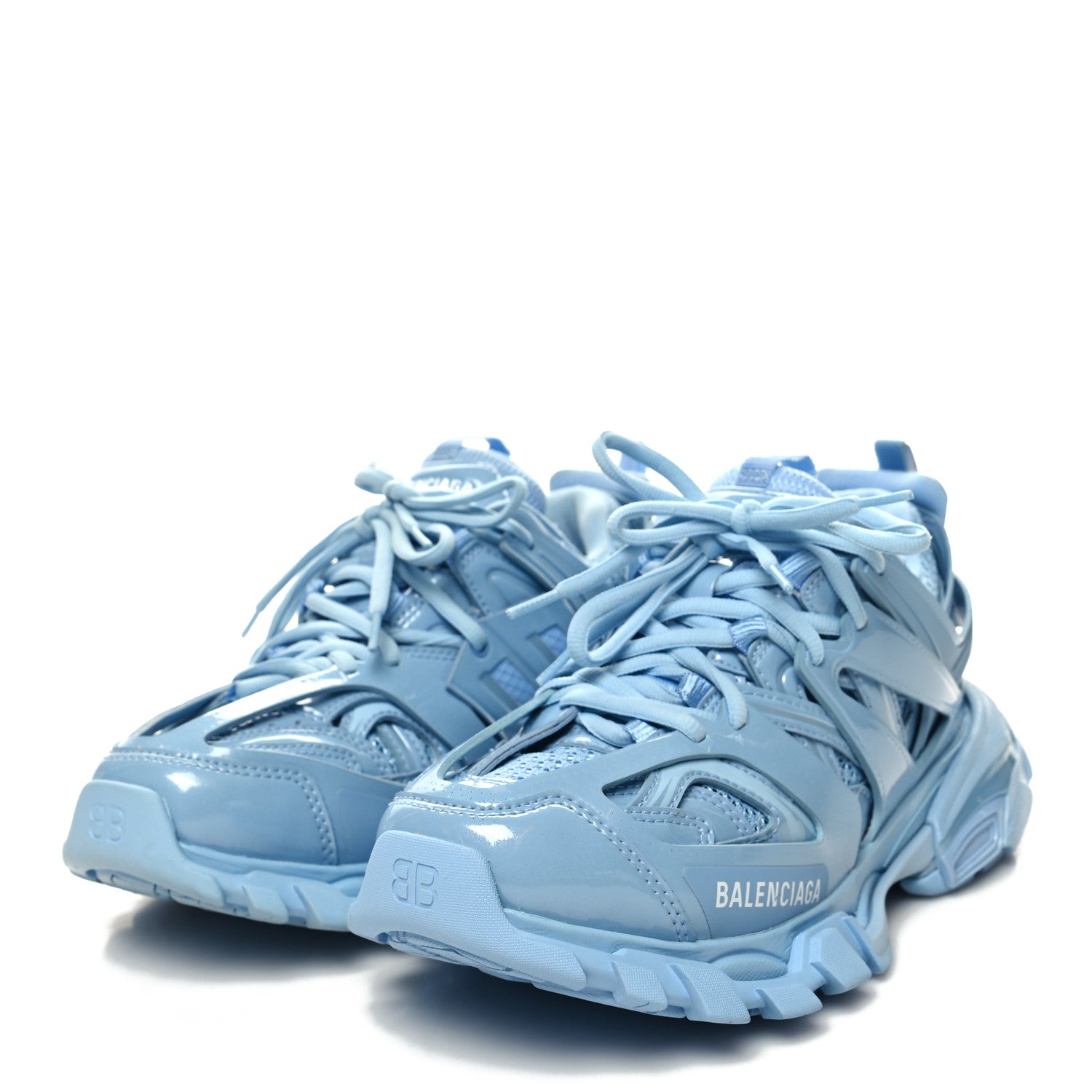 Balenciaga Patent Mesh Rubber Metallic Monochrome Womens Track Sneakers 37 Light Blue Metallic 3 of 10