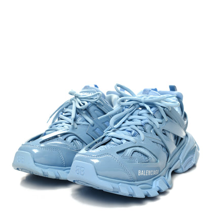 Balenciaga Patent Mesh Rubber Metallic Monochrome Womens Track Sneakers 37 Light Blue Metallic 3 of 10