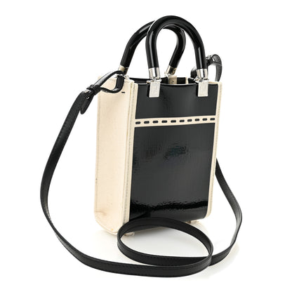 Fendi Canvas Spalmato Vernice Logo Embossed Mini Fendi Sunshine Shopper Tote Grezzo Black 3 of 11
