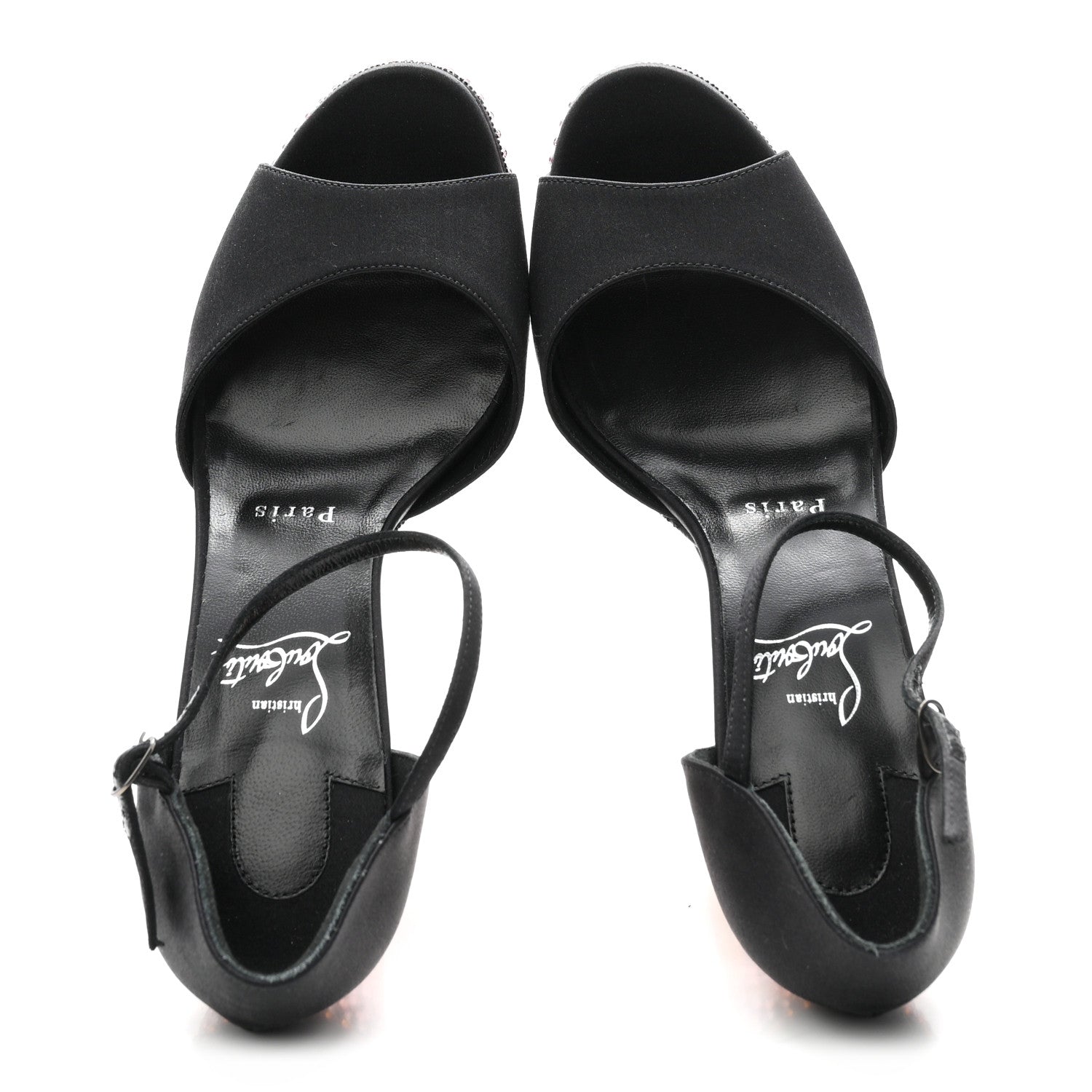 Christian Louboutin Satin Strass Sandaloo Aftersun 130 Sandals 38 Black Multicolor 2 of 9