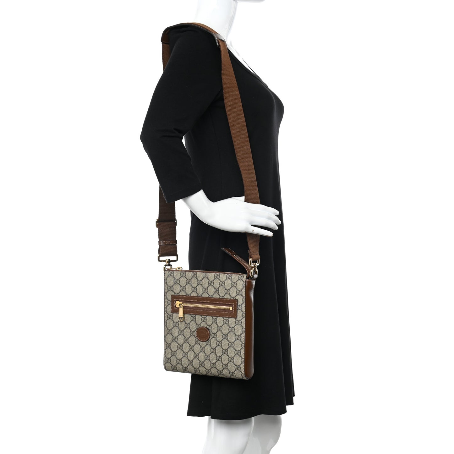 GG Supreme Monogram Azalea Calfskin Retro Interlocking G Flat Messenger Bag Beige Ebony Brown Sugar