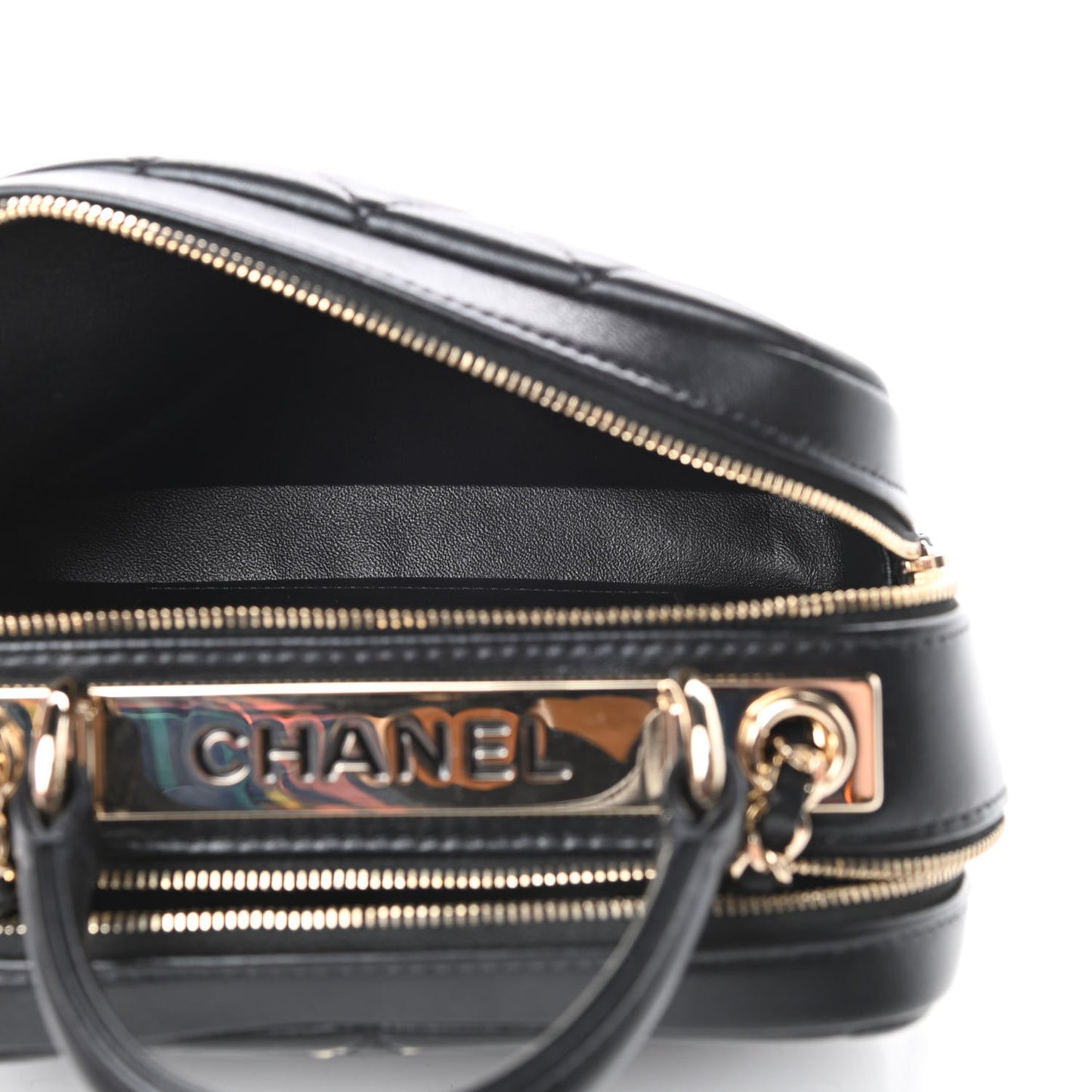 Lambskin Quilted Small Trendy CC Bowling Bag Black