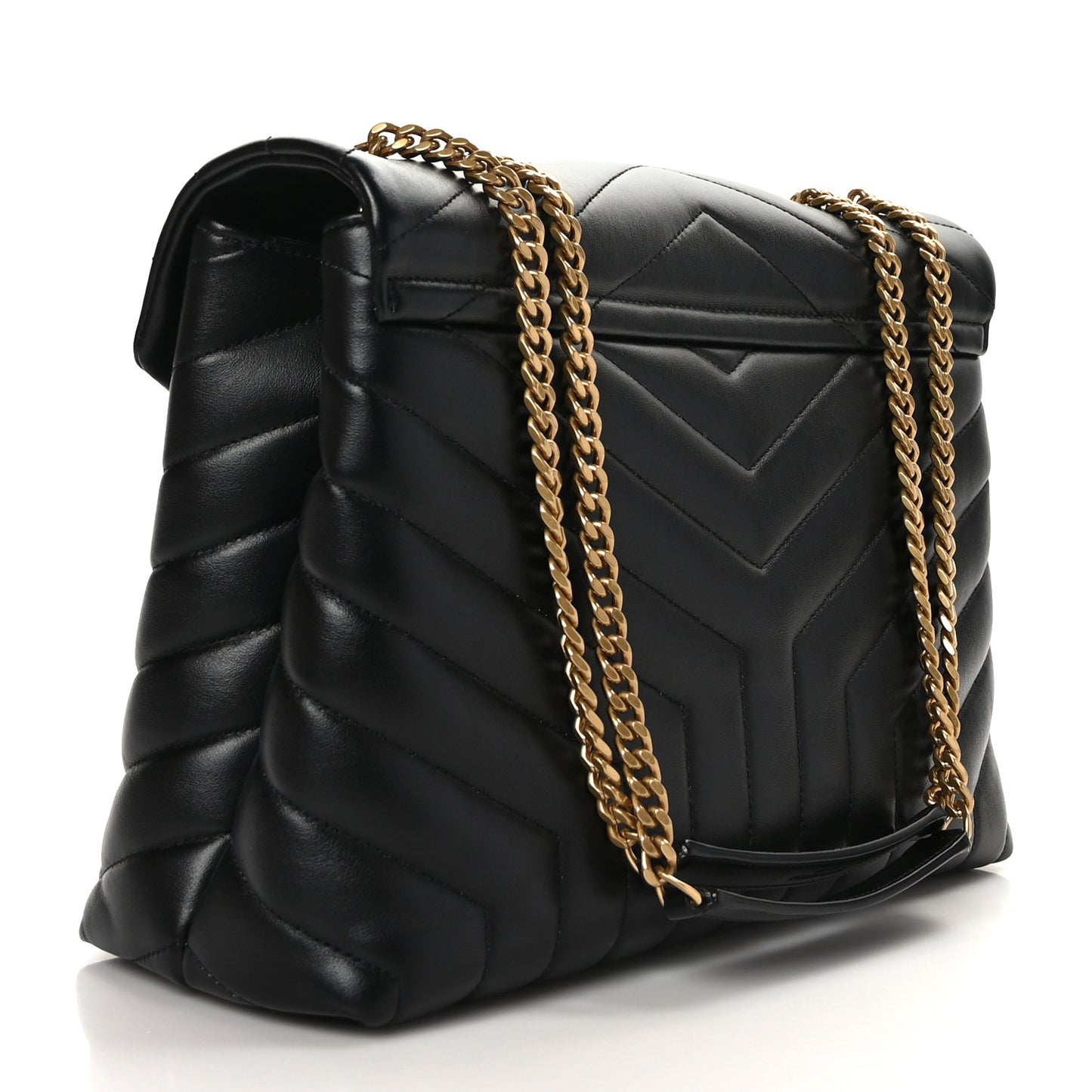 Calfskin Y Quilted Monogram Medium Loulou Chain Satchel Black