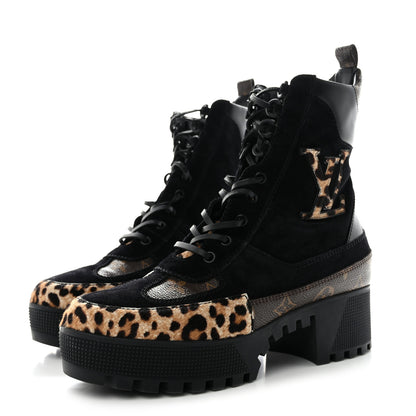 Louis Vuitton Suede Calfskin Monogram Calf Hair Laureate Platform Desert Boots 39.5 Black 3 of 9