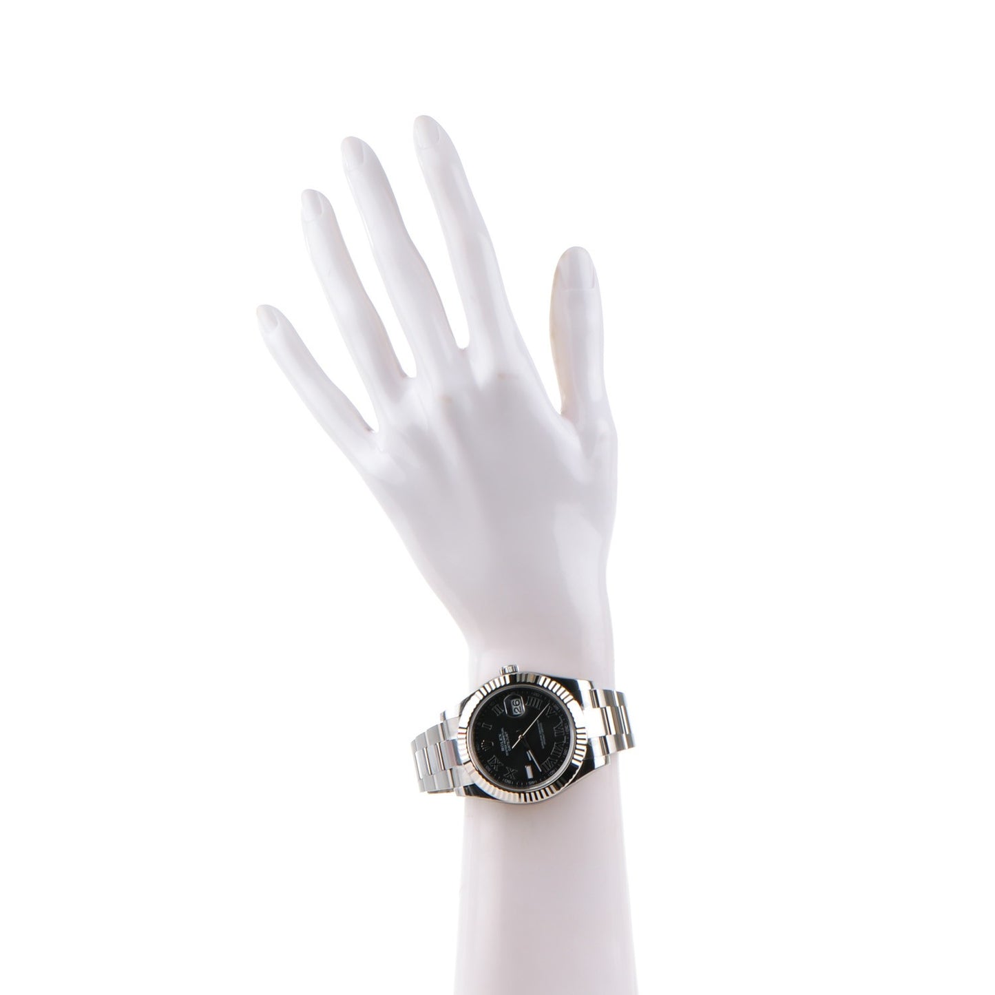 Stainless Steel 18K White Gold 41mm Oyster Perpetual Datejust Watch Black Roman 116334