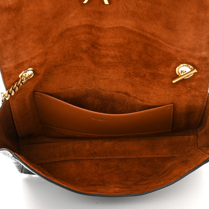 Saint Laurent Calfskin Crocodile Embossed Suede Medium Reversible Monogram Kate Satchel Military Taupe 5 of 10