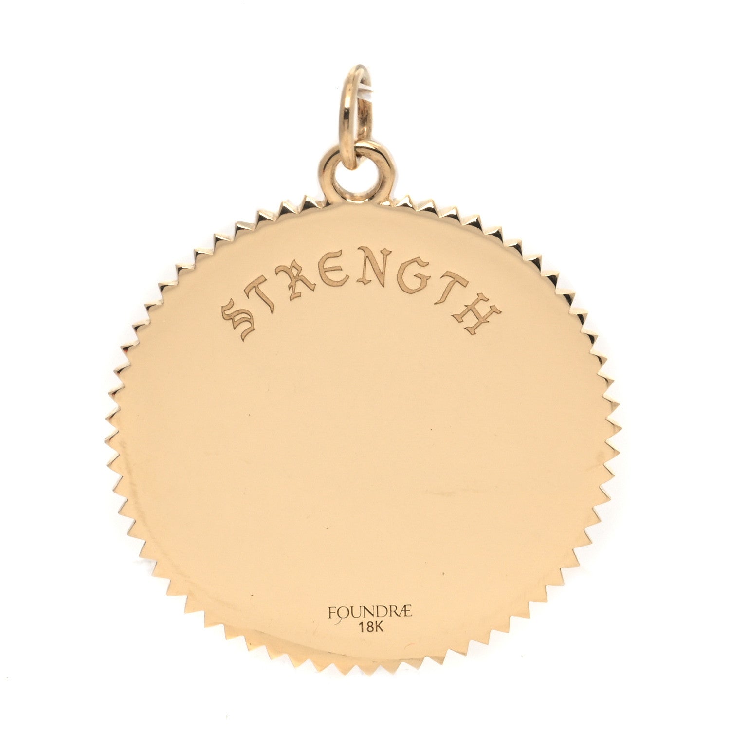 Foundrae 18K Yellow Gold Diamond Large Strength Medallion Pendant 3 of 5