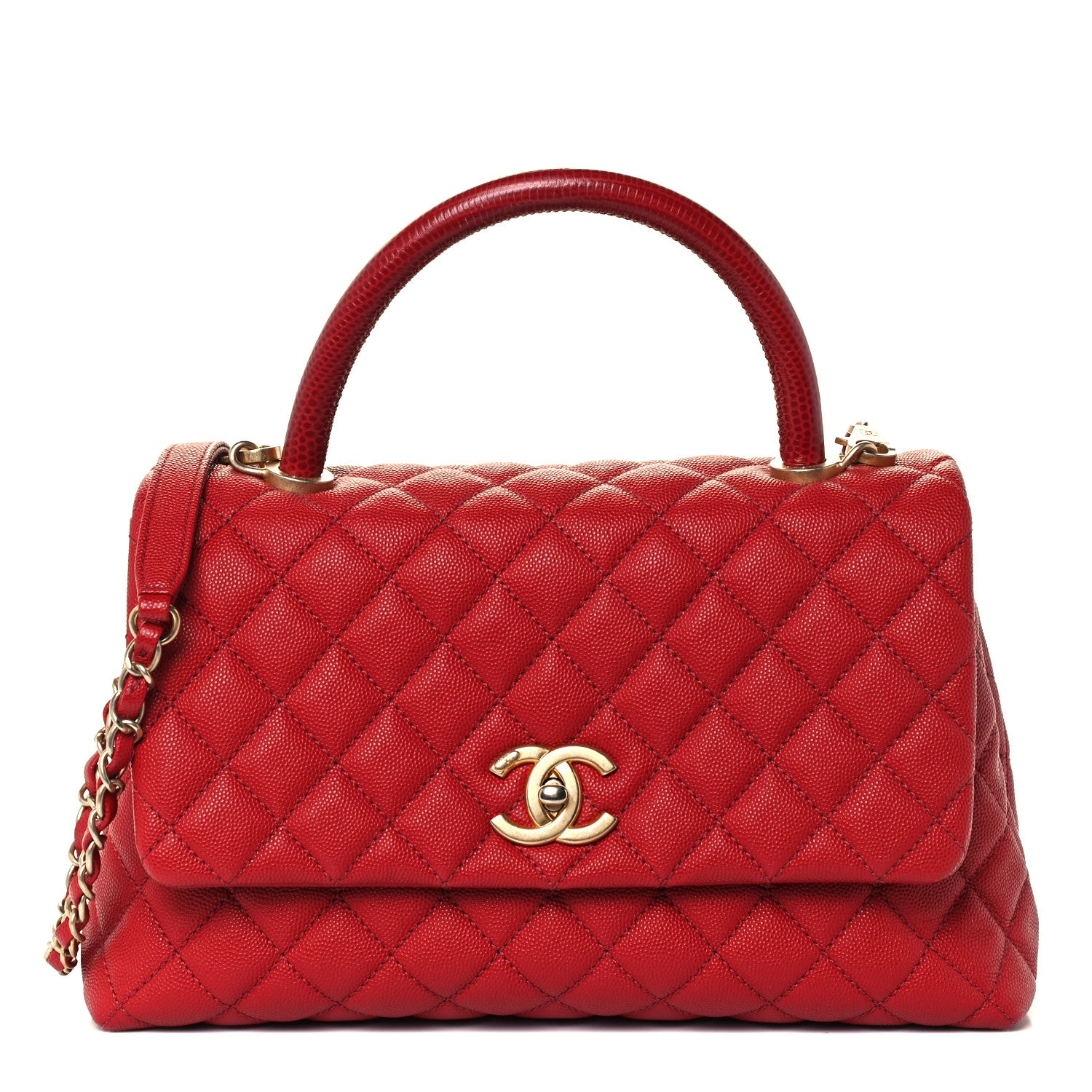 Chanel Caviar Lizard Embossed Quilted Small Coco Handle Flap Red 1 of 10