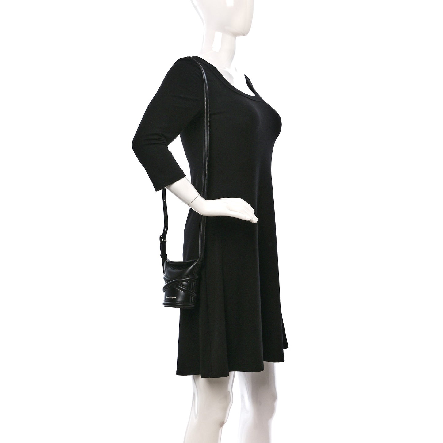 Calfskin Mini Curve Bucket Bag Black