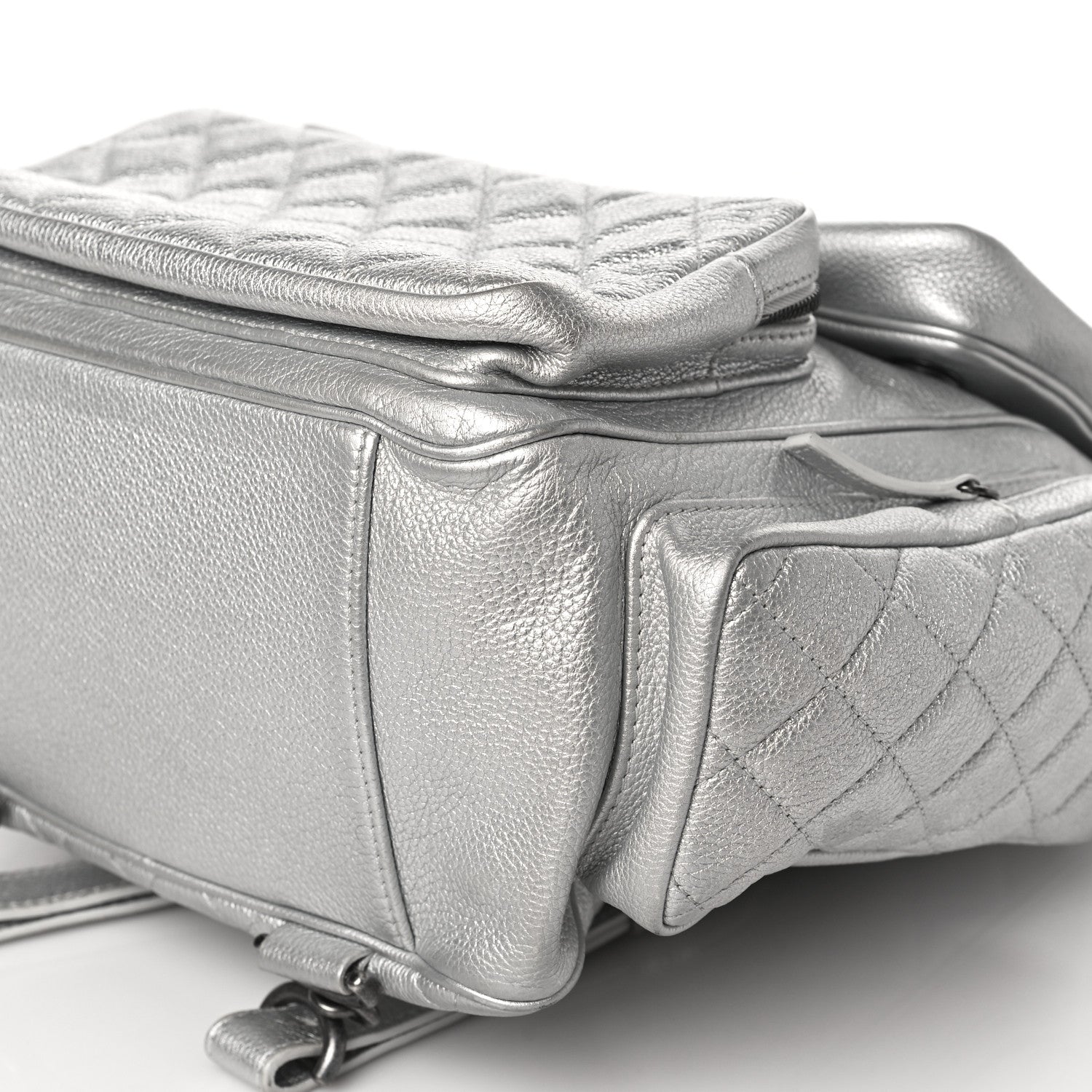Chanel Metallic Grained Calfskin Quilted Large Casual Rock Backpack Silver 8 of 8