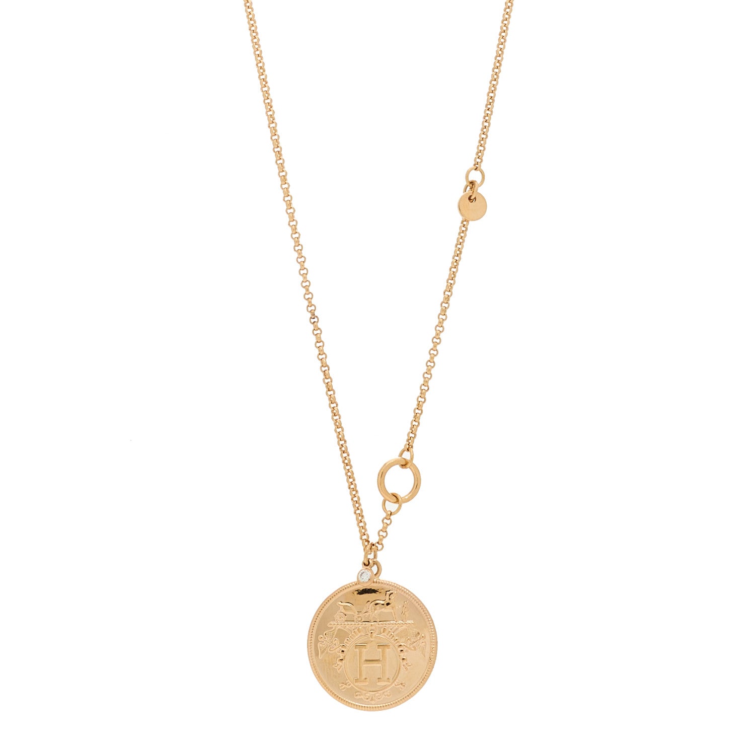 Hermes 18K Rose Gold Diamond MM Ex-Libris Pendant Necklace 1 of 5