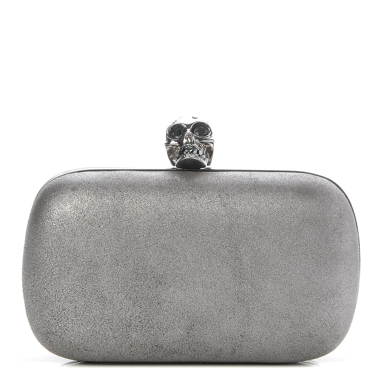 Metallic Suede Skull Box Clutch