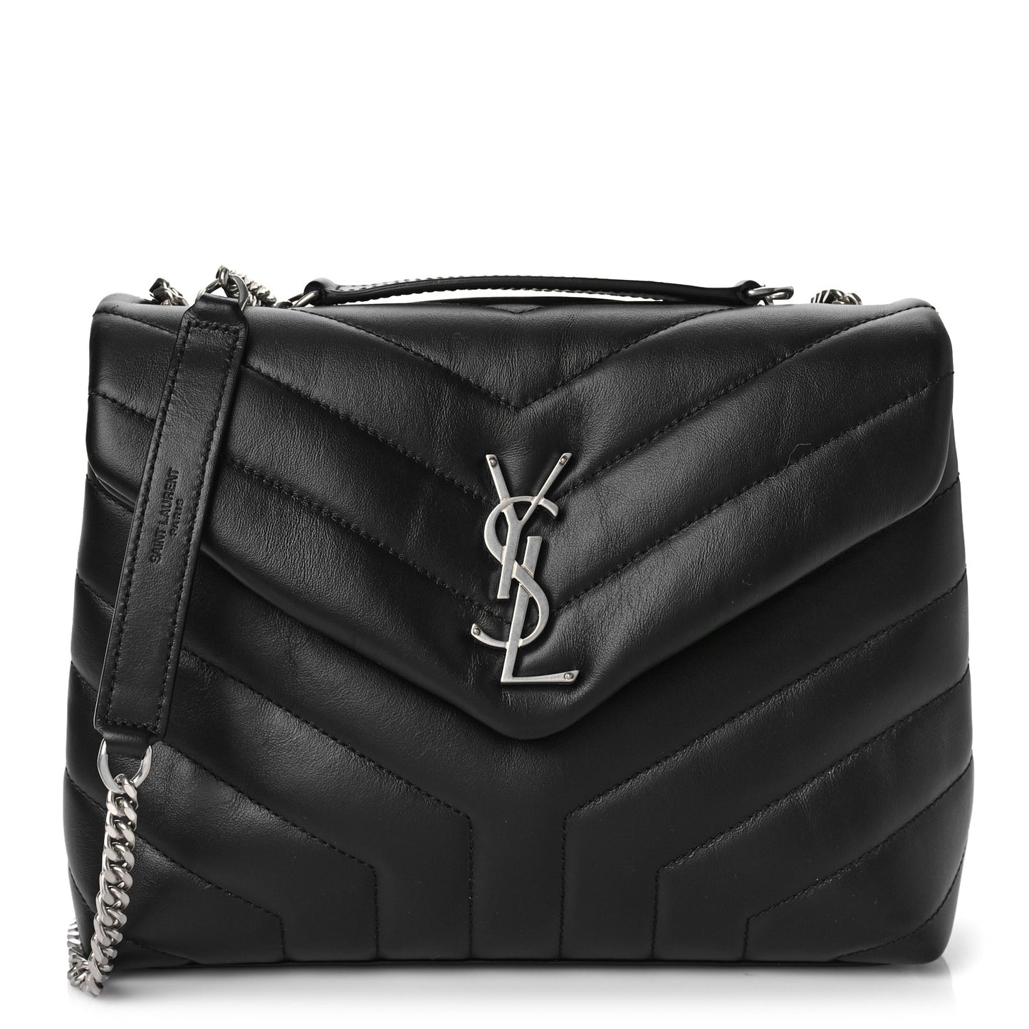 Calfskin Y Quilted Monogram Small Loulou Chain Satchel Black