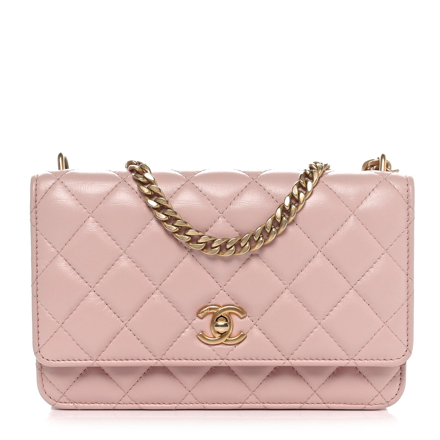 Lambskin Quilted CC Camellia Crush Wallet on Chain WOC Pink