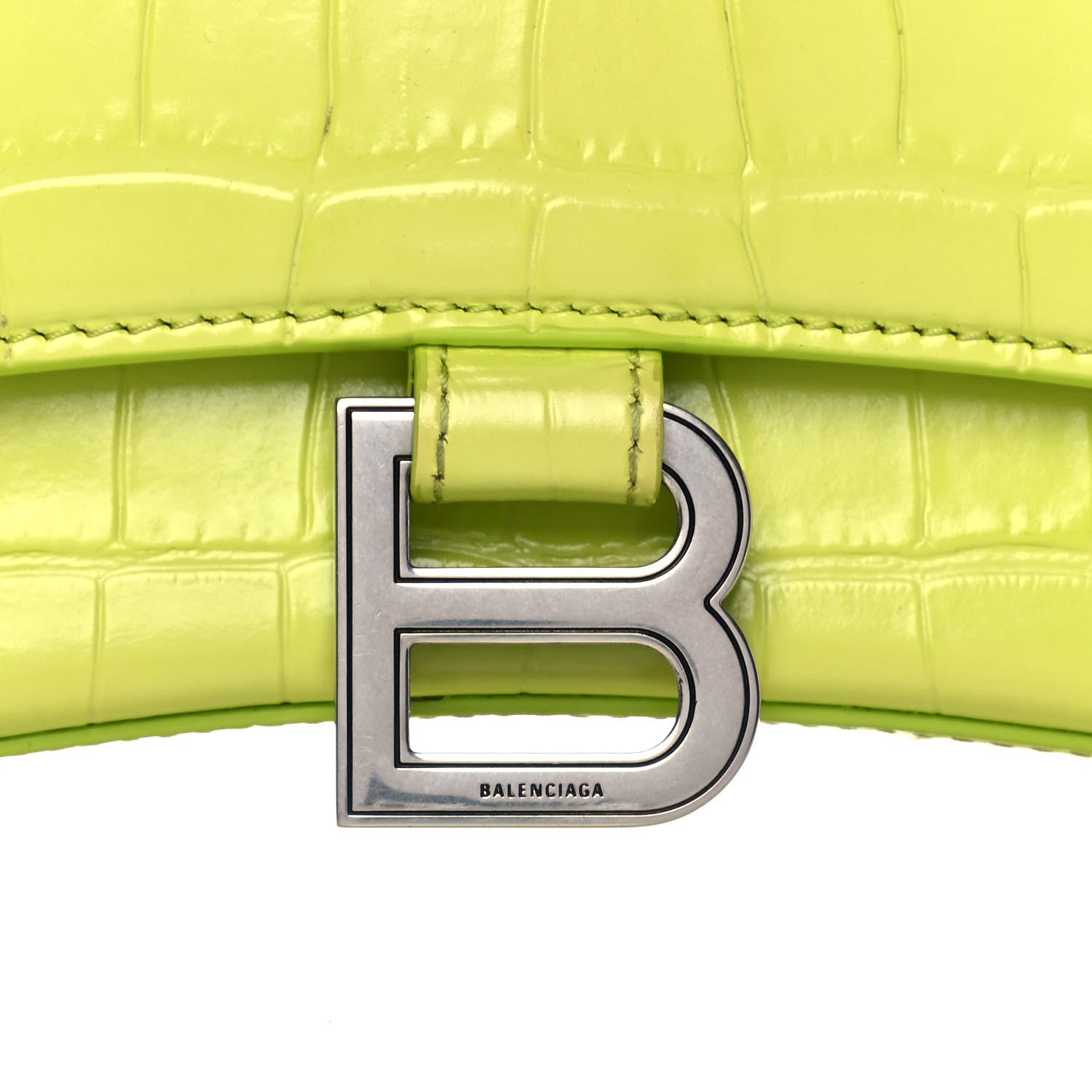 Balenciaga Shiny Calfskin Crocodile Embossed Small Hourglass Sling Shoulder Bag Lime 7 of 13