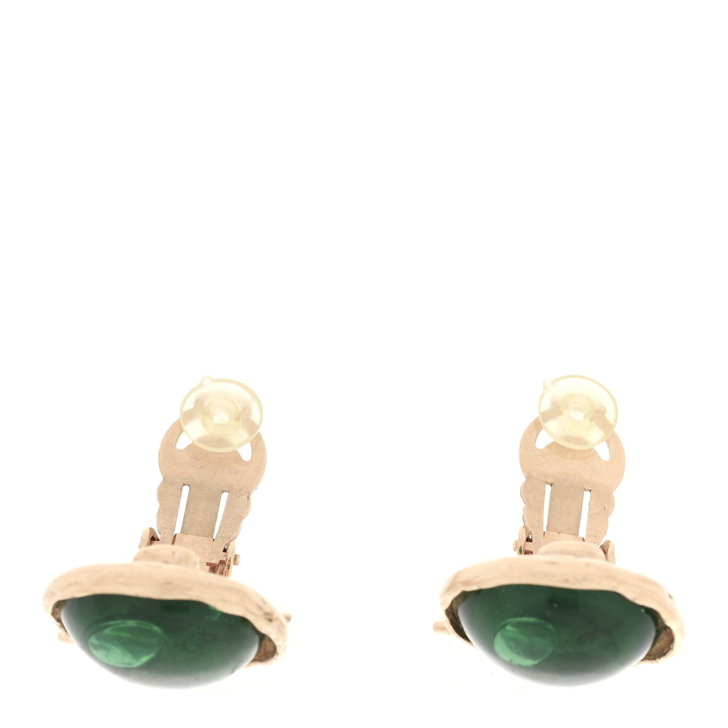 Gripoix Poured Glass CC Drop Clip On Earrings Green