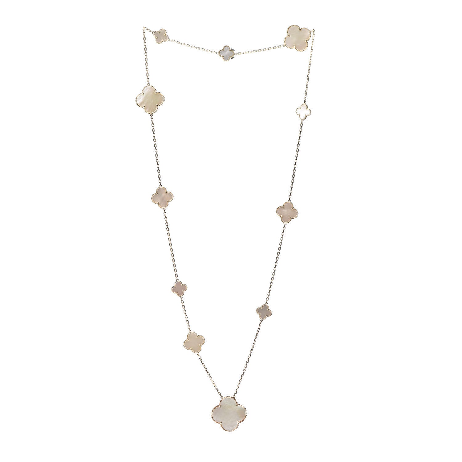 Van Cleef & Arpels 18K Yellow Gold Mother of Pearl 11 Motifs Magic Alhambra Necklace 3 of 6