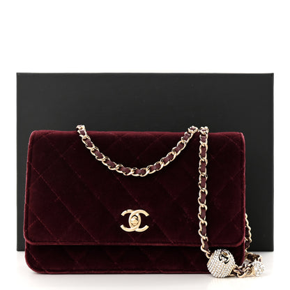 Chanel Velvet Quilted Pearl Crush Wallet On Chain WOC Burgundy 12 of 12