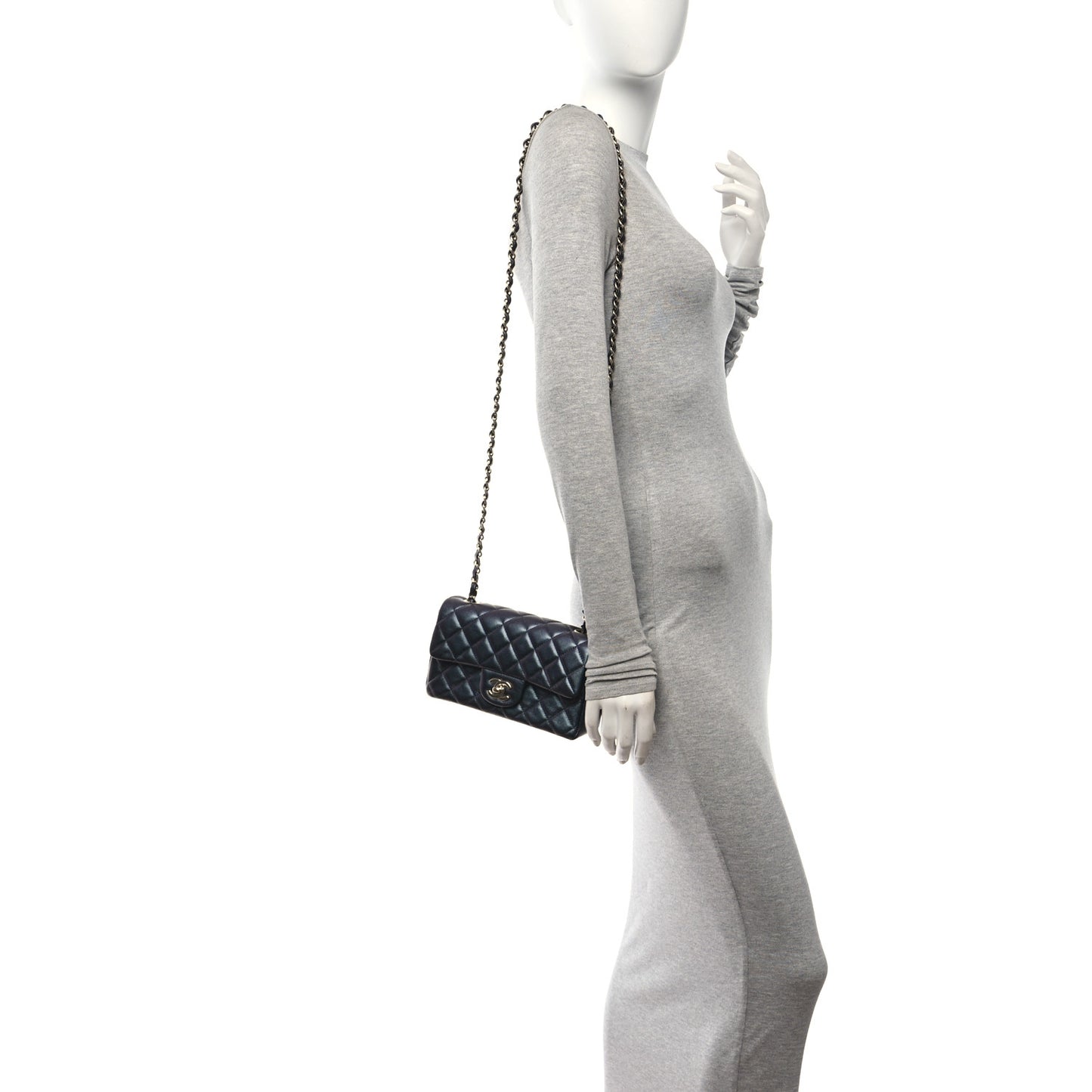 Iridescent Lambskin Quilted Mini Rectangular Flap Dark Purple