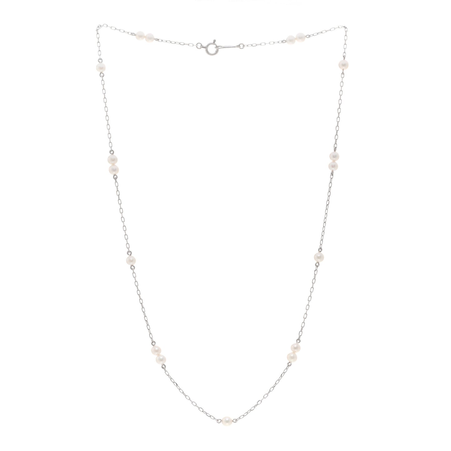 18K White Gold Akoya Pearl 3.5mm Station Necklace
