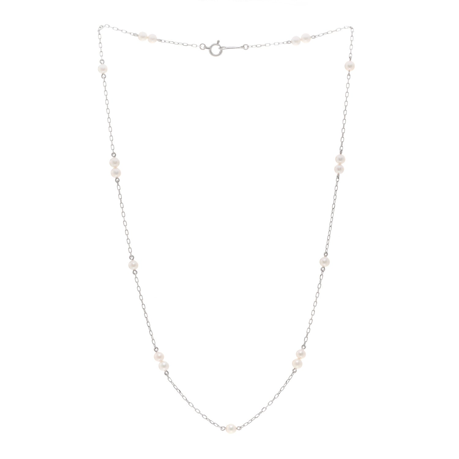 Mikimoto 18K White Gold Akoya Pearl 3.5mm Station Necklace 3 of 4