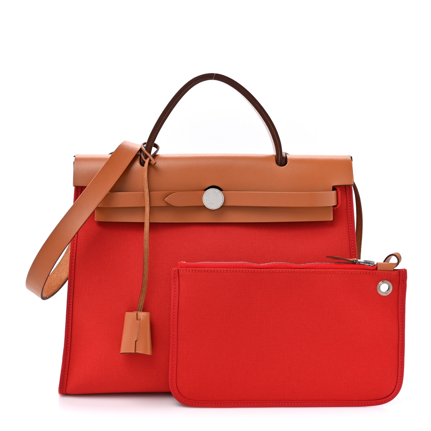 Hermes Vache Hunter Toile Herbag Zip 31 PM Rouge Tomate Natural 3 of 16