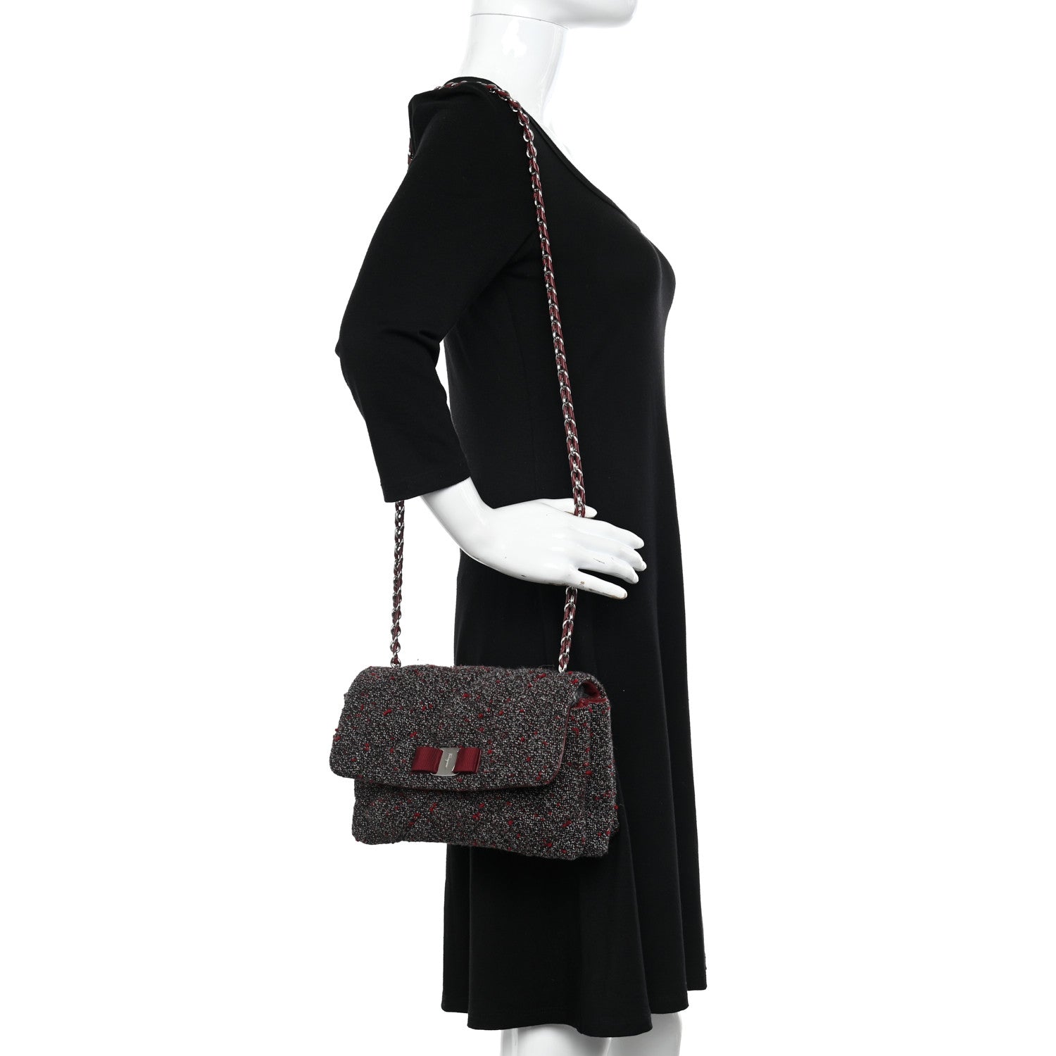 Salvatore Ferragamo Tweed Quilted Gelly Bag Burgundy Multicolor 2 of 11