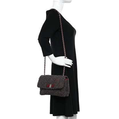 Salvatore Ferragamo Tweed Quilted Gelly Bag Burgundy Multicolor 2 of 11