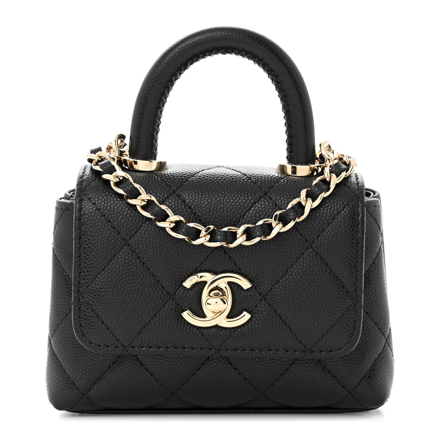 Chanel Caviar Quilted Nano Coco Handle Clutch With Chain Black 1 of 11