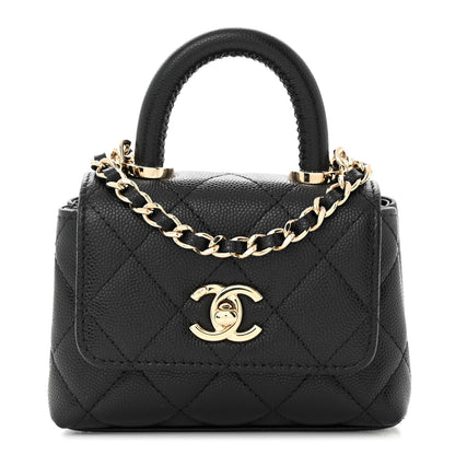Chanel Caviar Quilted Nano Coco Handle Clutch With Chain Black 1 of 11