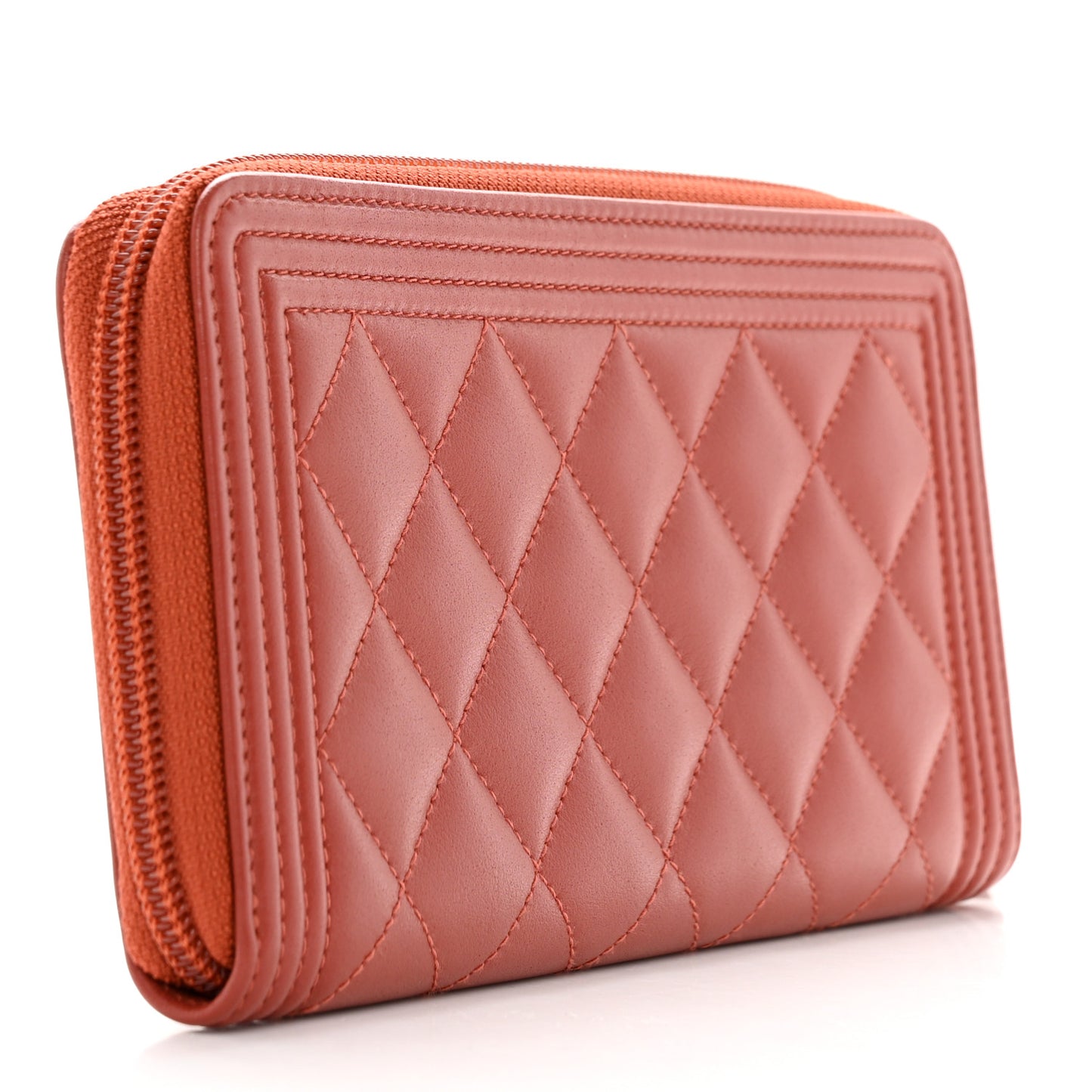 Lambskin Quilted Boy Zip Around Wallet Orange