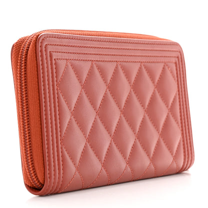 Chanel Lambskin Quilted Boy Zip Around Wallet Orange 3 of 9