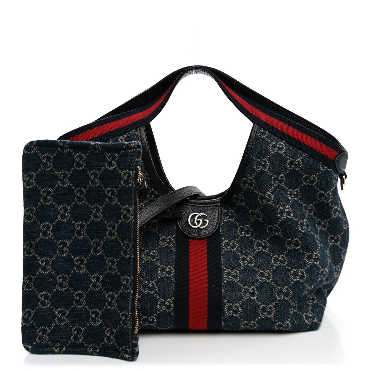Denim GG Monogram Web Small Giglio Tote Blue White