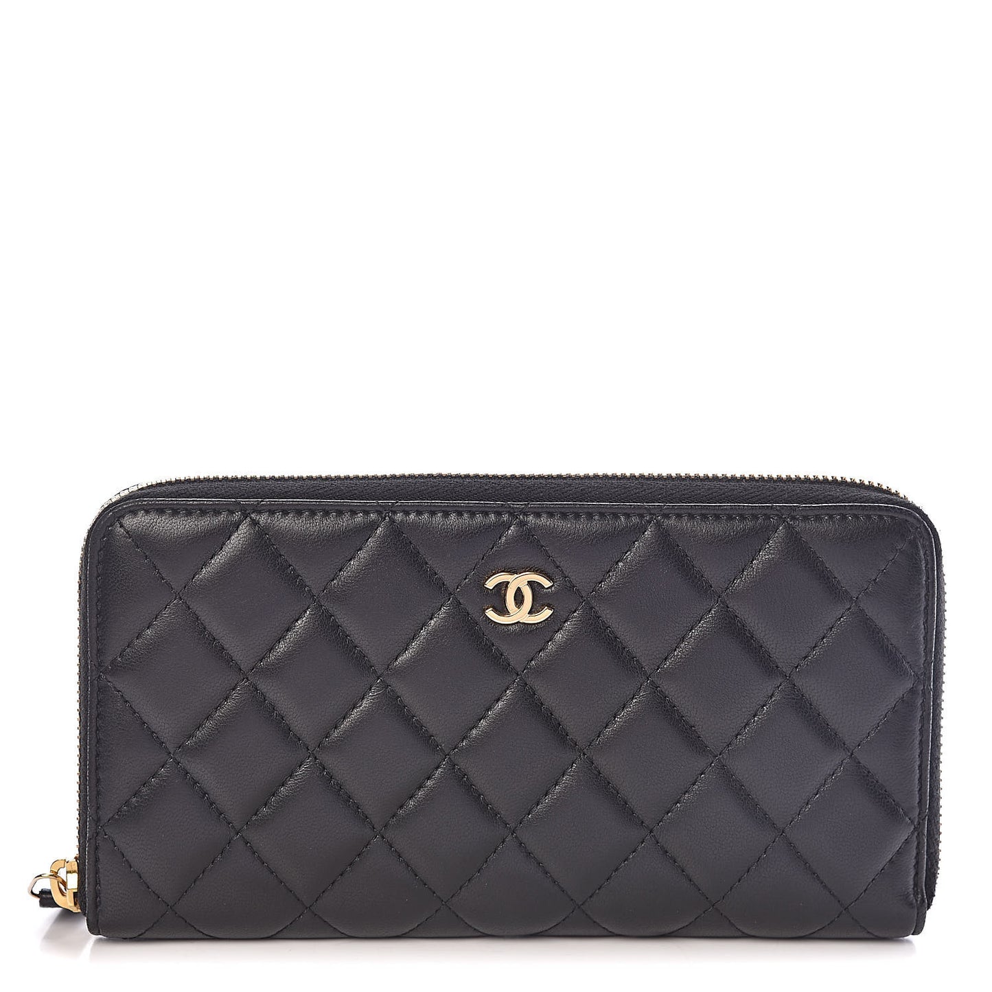 Lambskin Quilted Large Gusset Zip Around Wallet Black