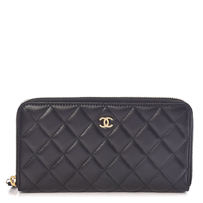 Chanel Lambskin Quilted Large Gusset Zip Around Wallet Black 1 of 8
