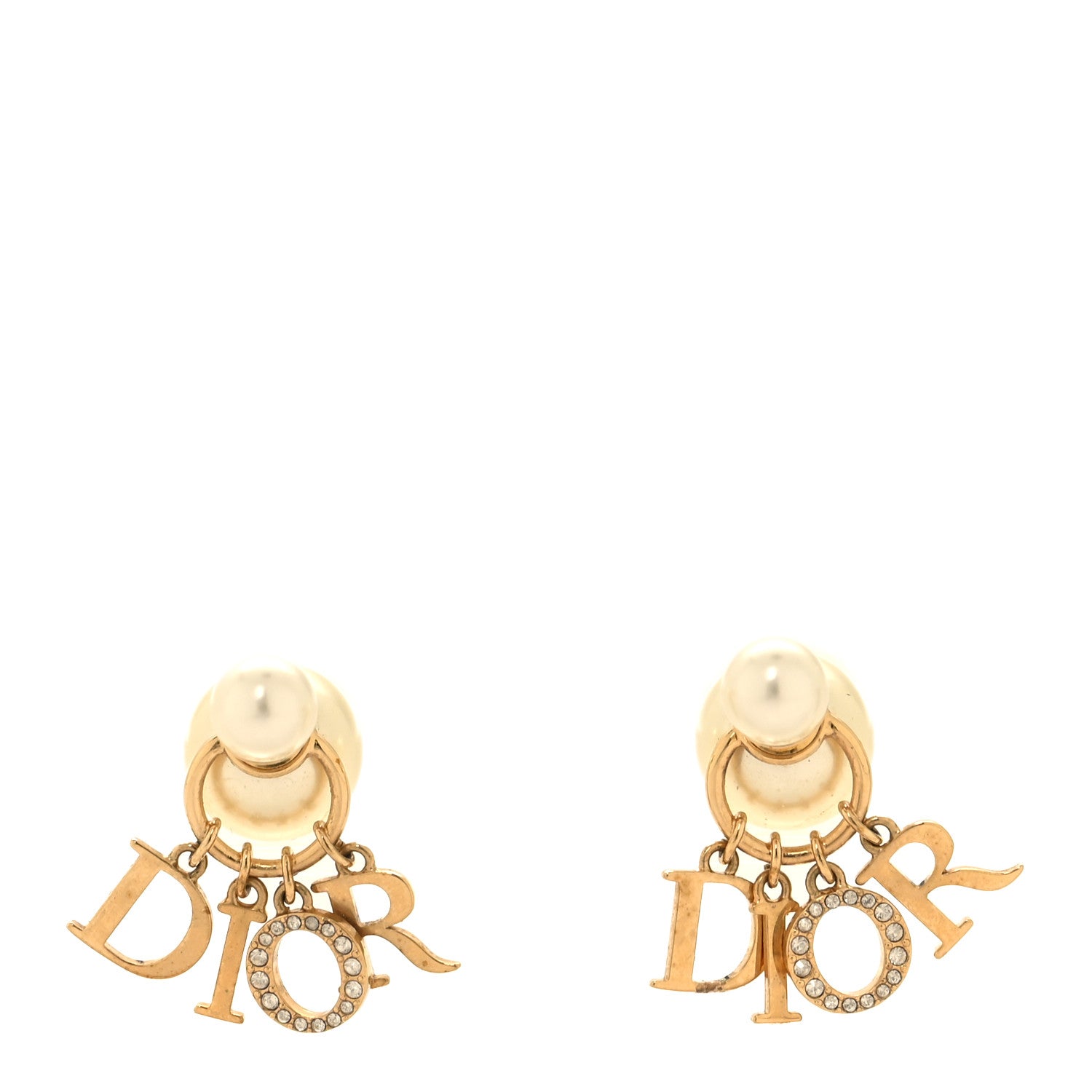 Christian Dior Pearl Crystal Tribal Logo Charms Earrings Gold 1 of 4