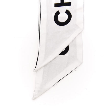 Chanel Silk Logo Slim Bandeau Scarf Black White 2 of 4