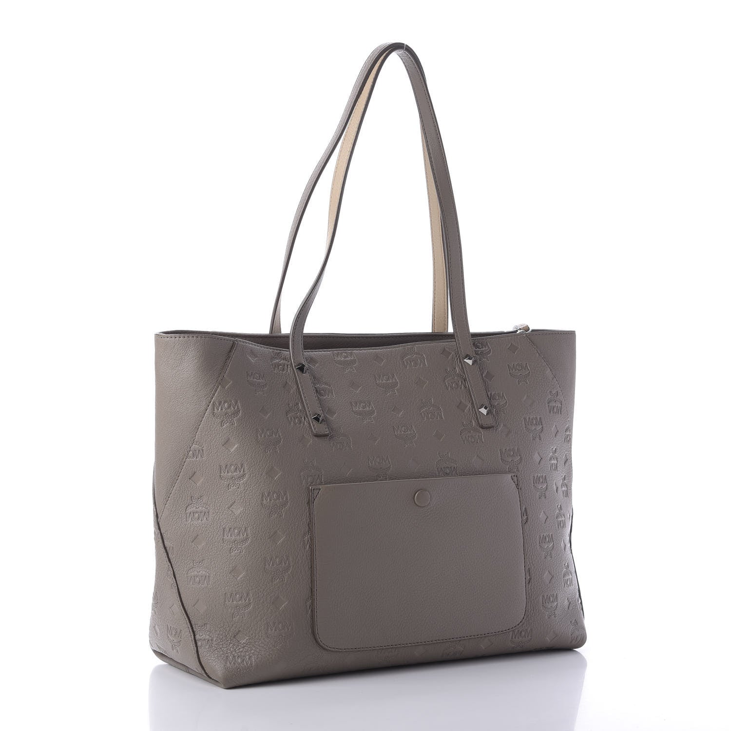 MCM Calfskin Ottomar Monogram Medium Klara Top Zip Tote Taupe 3 of 9