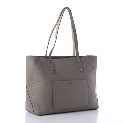 MCM Calfskin Ottomar Monogram Medium Klara Top Zip Tote Taupe 3 of 9
