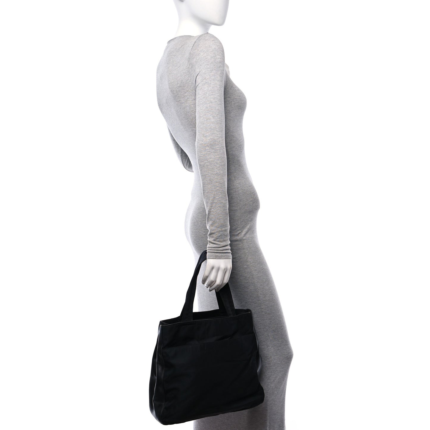 Nylon Calfskin Tote Black